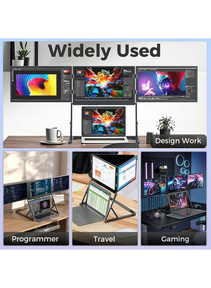 هاي لوك موسّع شاشة الكمبيوتر المحمول، شاشة ثلاثية محمولة قابلة للطي، مقاس 15.6 بوصة، بدقة FHD 1080P، ونسبة عرض إلى ارتفاع 16:9، ومزوّدة بمنفذ HDMI/USB-C، متوافقة مع أنظمة Windows وMac وAndroid - Image 3